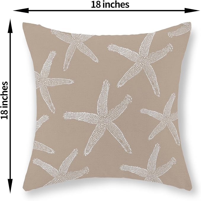 Brown Tan Starfish Pillow Covers 18x18 Inch Set of 2 Coastal Throw Pillows Summer Nautical Ocean Beach Theme Decorative Pillowcase Linen Outdoor Farmhouse Decor Cushion Case for Home Bedroom