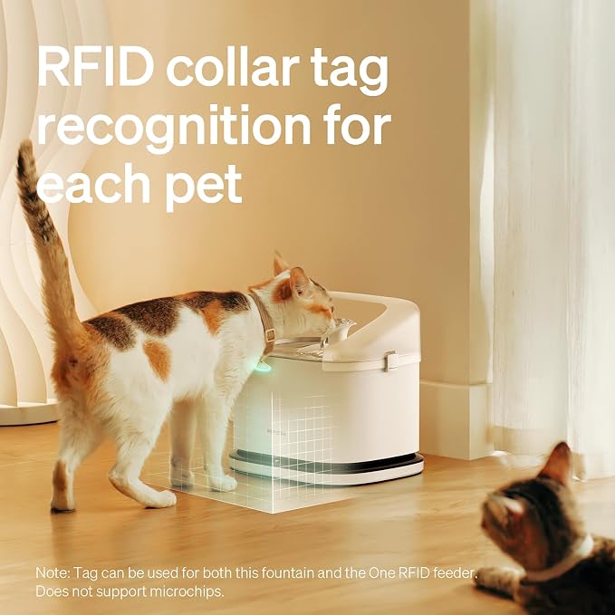Bundle of 2 Packs PETLIBRO RFID Automatic Cat Feeder, Collar Sensor for Personalized Meals, Cats Recognition, Diet Tracking + RFID Multi Cats Water Fountain with Hydration Monitoring, x3 Collar Tags