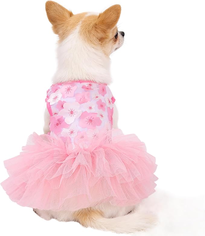 Dog Dresses for Small Dogs Girl, Fashion Small Dog Clothes for Girls, Teacup Chihuahua Toy Poodle Puppy Clothes and Bows, Summer Lightweight Sweet Princess Tutu with Dog Bowknot Clips, Pink