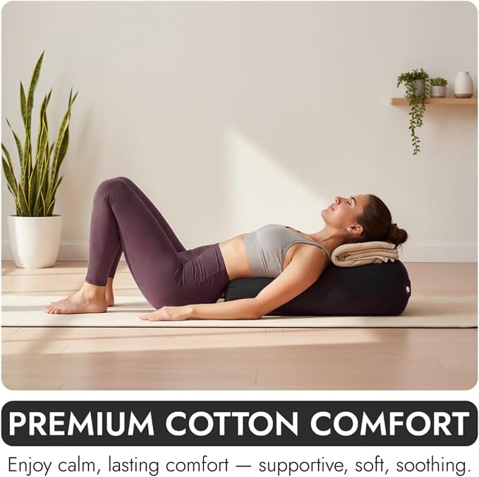 Yogikuti Iyengar Yoga Bolster for Restorative Yoga and Meditation – Lightweight Cotton Support Pillow with Handle for Easy Carry, Versatile for Pose Modification, Balance, Back Relief, and Relaxation