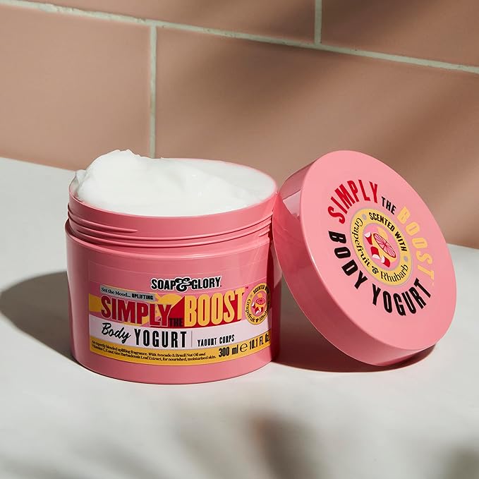 Soap & Glory Simply The Boost Body Yogurt - Lightweight Nourishing Body Moisturizer & Hydrating Skin Cream - Mood Boosting Grapefruit, Bergamot & Rhubarb Body Cream for Refreshed Dry Skin (300ml)