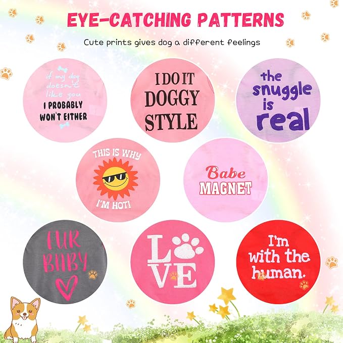 Reginary 8 Pieces Dog Shirts Girl Small Dog Clothes for Chihuahuas Yorkies Female Puppy Shirts Printed Pet Outfit Cute Breathable Soft Valentine's Day Doggie Cat Lovers Gift, Size S