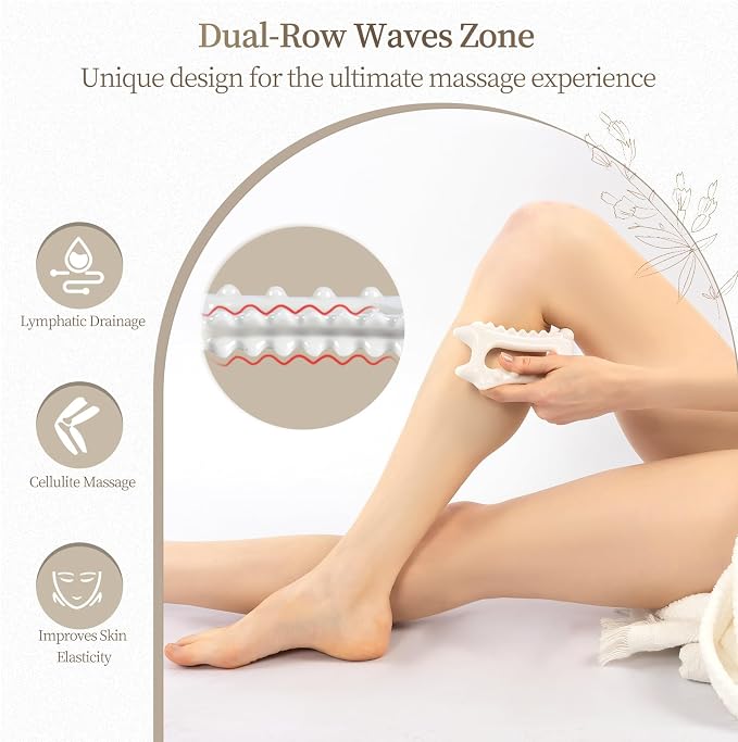 Ceramic Body Gua Sha Tools, Premium guasha Tool for face, Korean 괄사 Gua Sha Facial Tools, Lymphatic Drainage Tools Gifts for Mother Women Men(Dual Row Style)