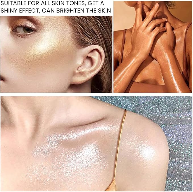 Body Glitter Spray Highlight, 4 Shimmering Color, Quick-Drying Formula Moisturizing Liquid Highlighter for Black/White Skin Women Men for Party, All Body Parts (# 04 Copper)