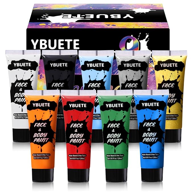 9 Colors Face Body Paint Set, Professional Paint Set for Halloween Cosplay Costume Party, Full-coverage Multi-Color Cream Makeup Blendable Set for Adults Halloween Cosplay SFX Makeup Paint
