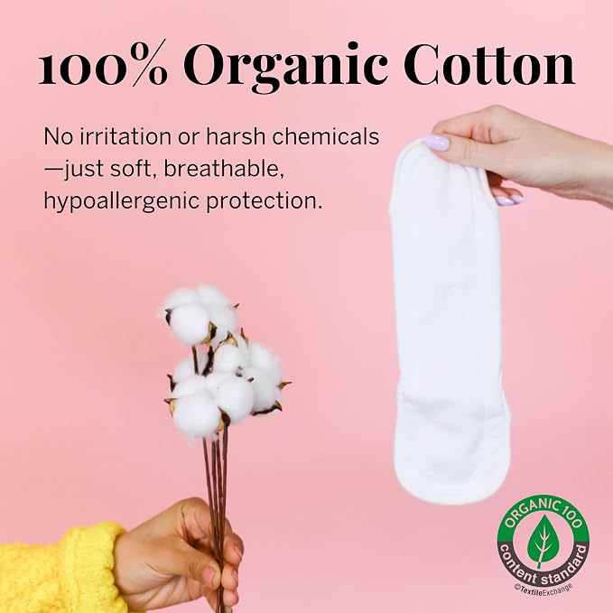 Pixie Cotton Cloth Pads for Feminine Care - 100% Organic Reusable Pads - Ranked 1 for Softest Menstrual Sanitary Napkins - Machine Washable & Includes Free Wet Bag - Menstrual Liner (Overnight)