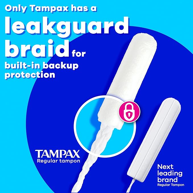 Tampax Pearl Tampons for Women, with LeakGuard Braid, Regular Absorbency, Unscented, 36 Count