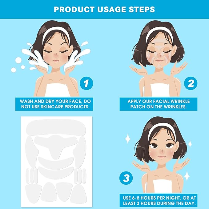 Friendship Facial Wrinkle Patches Reusable Anti Wrinkle Smoothing Strips Patches for Reducing Lip Forehead Eyes Face Smile Lines Wrinkle Pads for Sleeping, All in One Treatment 20 * 16 Pcs