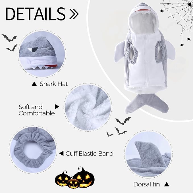 NACOCO Halloween Pet Shark Costume - Dog Cute Clothes Hoodie Cat Warm Outfit Coat Apparel for Small Medium Large Dogs and Cats (Grey, M)