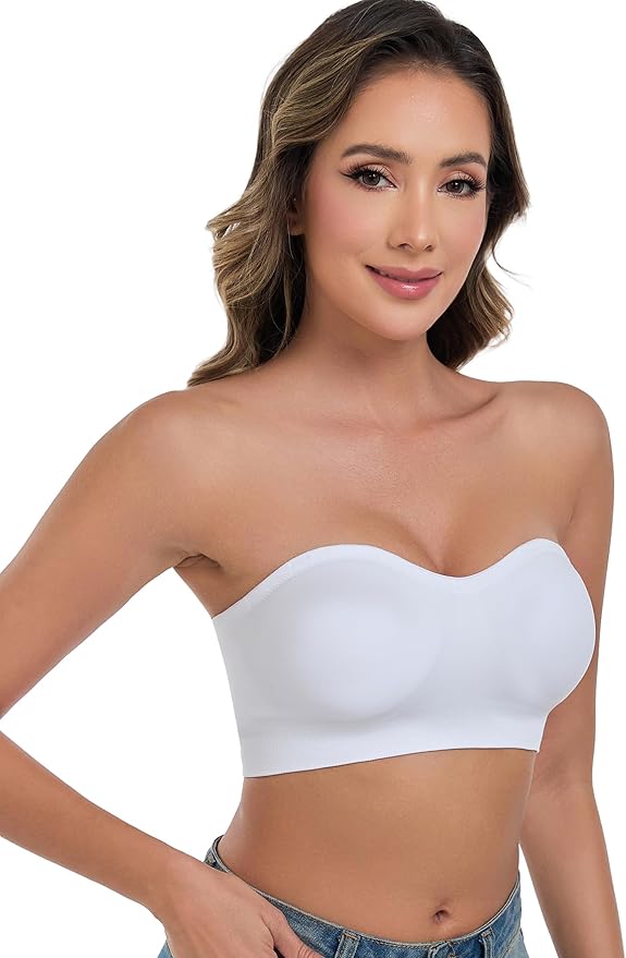 ANGOOL Strapless Bras for Women Wirefree Non-Slip Tube Top Invisible Bralette Seamless Padded Bandeau Bra