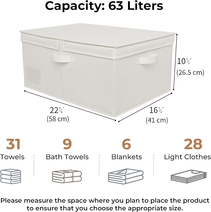 GRANNY SAYS Large Storage Bins with Lids, Decorative Storage Boxes with Double-Lids, Extra Large 63L Closet Organizer for Clothes, Toy Storage Chest, Ivory, 1-Pack