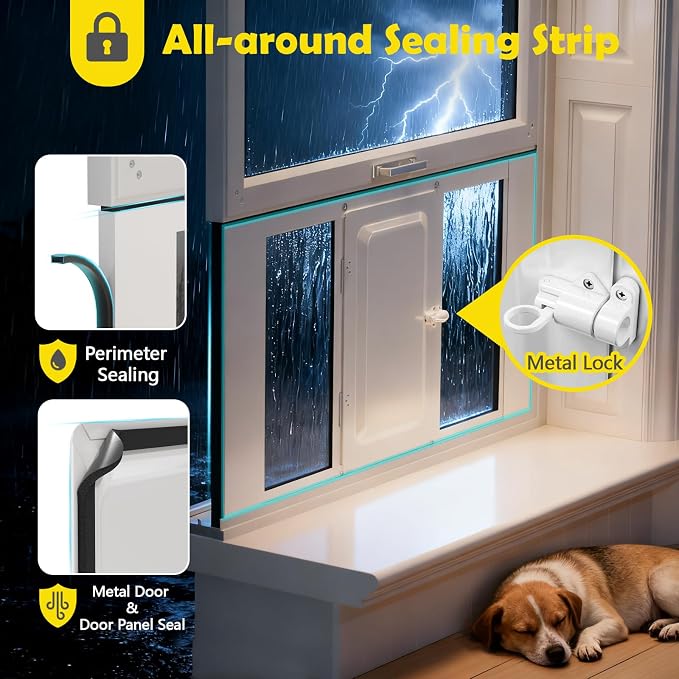 Dog Door for Window, Aluminum Frame Window Pet Door, Adjustable to Fit 27"-32" Width Sliding Windows, Magnetic Closure, Fits Dogs up to 100lb, Large