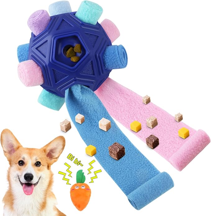 Dog Snuffle Ball-Interactive Puzzle Dog Toys Encourage Natural Foraging Skills Slow Feeder for Training and Stress Relief, Cloth Strip Hiding Food Dog Toys