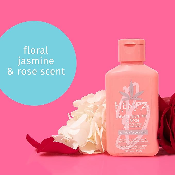 Hempz Mini Collagen-Infused Jasmine & Rose Body Moisturizer, 1 oz - Paraben-Free, Vegan, Cruelty-Free (Pack of 2)