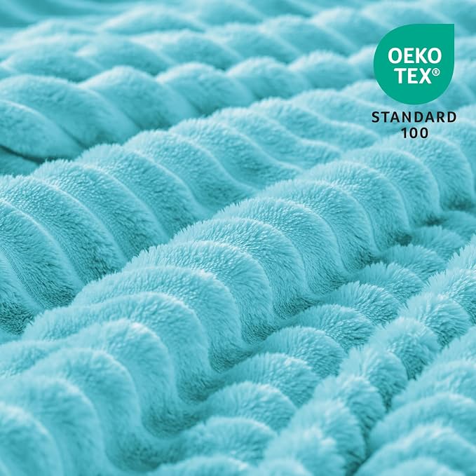 BEDELITE 3D Ribbed Light Blue Fleece Throw Blanket for Couch, 50x60 Inch | Soft Warm Decorative Fluffy Blanket, Cozy Plush Lightweight Fuzzy Throw Blanket for Bed Sofa Home Room Decor, Gift for Women