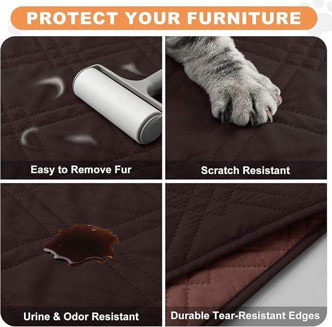 100% Waterproof Washable Dog Blanket，Chocolate+Coffee，82"x92" | ,7-Layer Reversible Couch Covers for Dogs Met for Sofa Furniture Car Camping