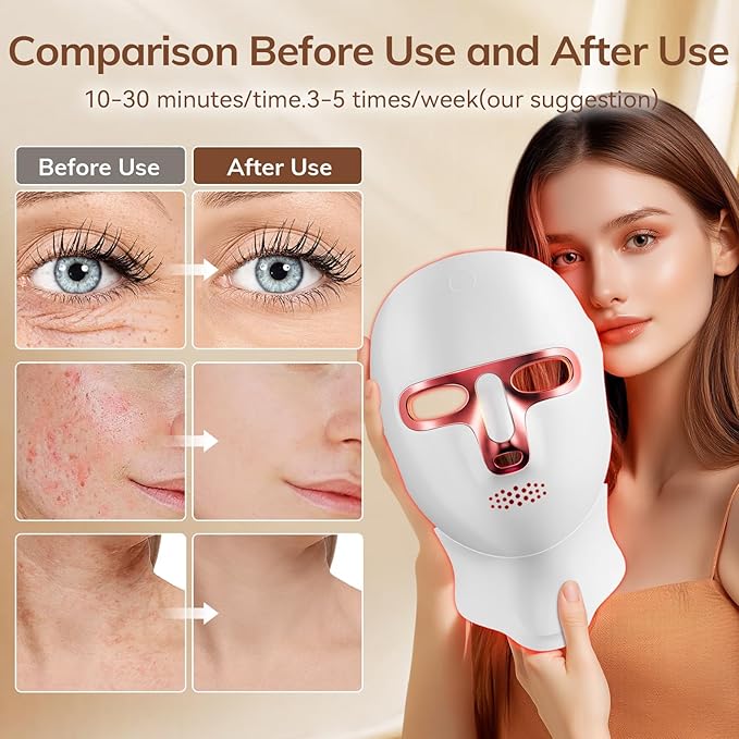 Red Light Therapy Mask for Face,Cordless LED Face Mask Light Therapy,USB C Rechargeable,Infrared Lights Masks for Home Working Travel Yoga Sleep