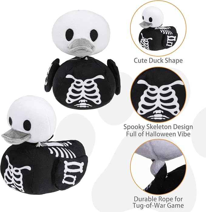 KOOLTAIL Halloween Squeaky Dog Toy, Skeleton Duck‑Shaped Interactive Durable Plush Toy with Crinkle Paper for Moderate Chewers, Toss & Fetch, Indoor Outdoor Cuddle Buddy for Small Medium Large Dogs