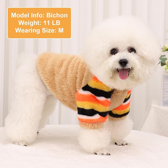 Dog Sweaters for Small Dogs, Chihuahua Fleece Clothes, Clothes Winter Warm Puppy Boys Girls, Rainbow Sleeve Sweater,Tiny Outfits Teacup Yorkie (Khaki, XX-Small)