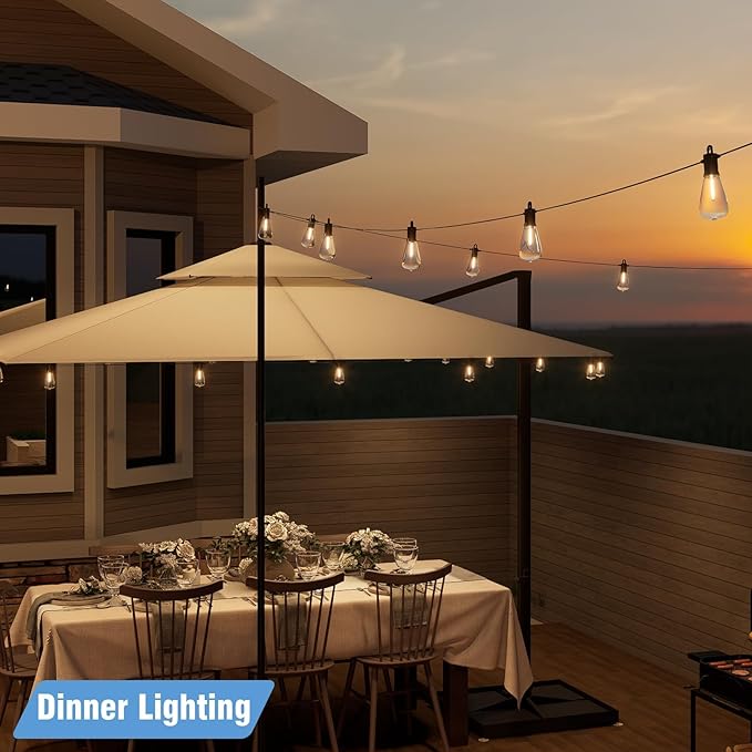 beatineon Outdoor String Lights 150ft, LED Patio Lights with 78 (75+3 Spare ST38 Shatterproof Bulbs), IP 65 Waterproof, Outside Hanging Light for Cafe Bistro Backyard (150 ft-78 Bulbs)