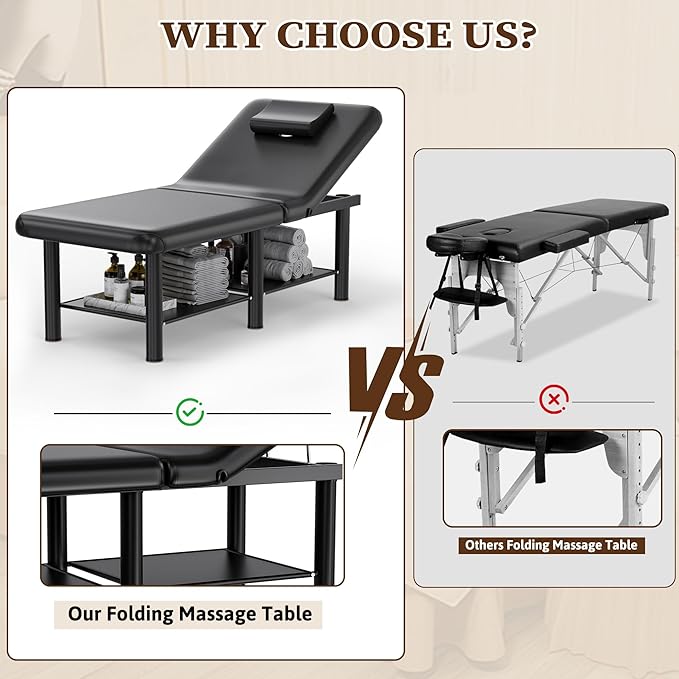 Olela Wide Foldable Massage Table - Professional Massage Table with Adjuatable Backrest & Large Storage Space, Treatment Tables with Metal Frame and Pu Leather for Spa, Beauty, Rehabilitation