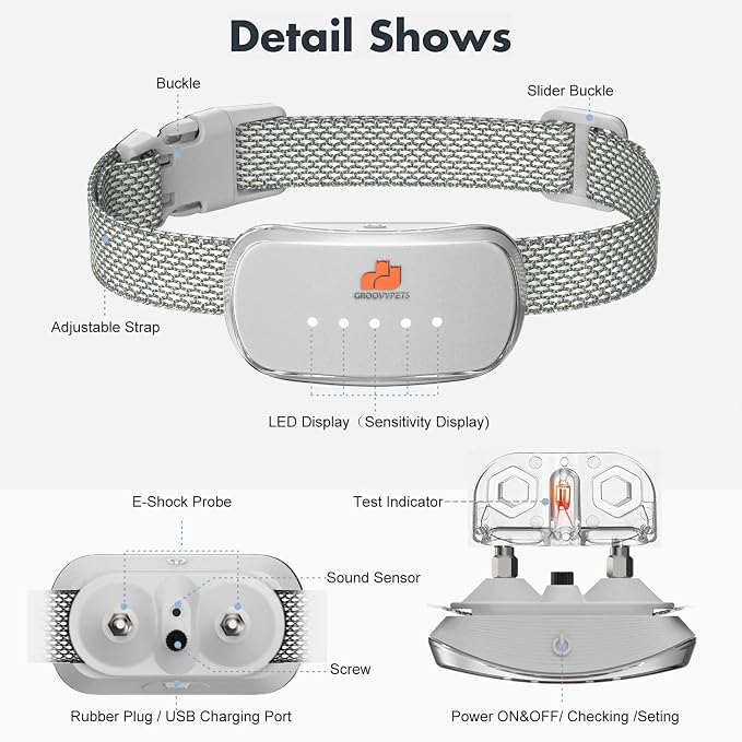 Smart Automatic Anti bark Dog Collar Intelligent Waterproof Rechargeable Barking Terminator (White Bark Collar)