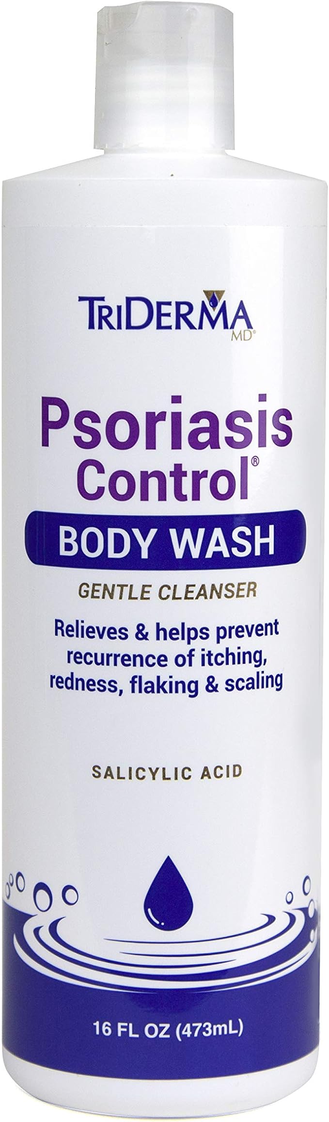 TriDerma Psoriasis Control Body Wash - Gentle 2% Salicylic Acid Cleanser, AP4 Aloe Vera Gel - Psoriasis Treatment Soothes Itching, Redness, Flaking - No Cortisone or Coal Tar - 16 oz