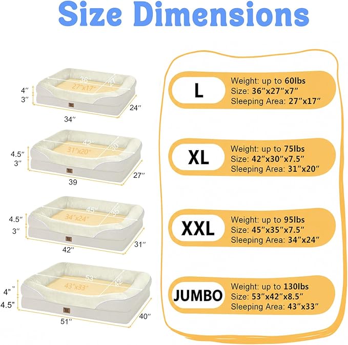 Waterproof Orthopedic XL Dog Bed for Large and Extra Large Dogs | Egg Crate Foam, 4-Sided Bolster Support, Waterproof Liner, Non-Slip Bottom, Machine Washable Cover, 42 x 30 Inch