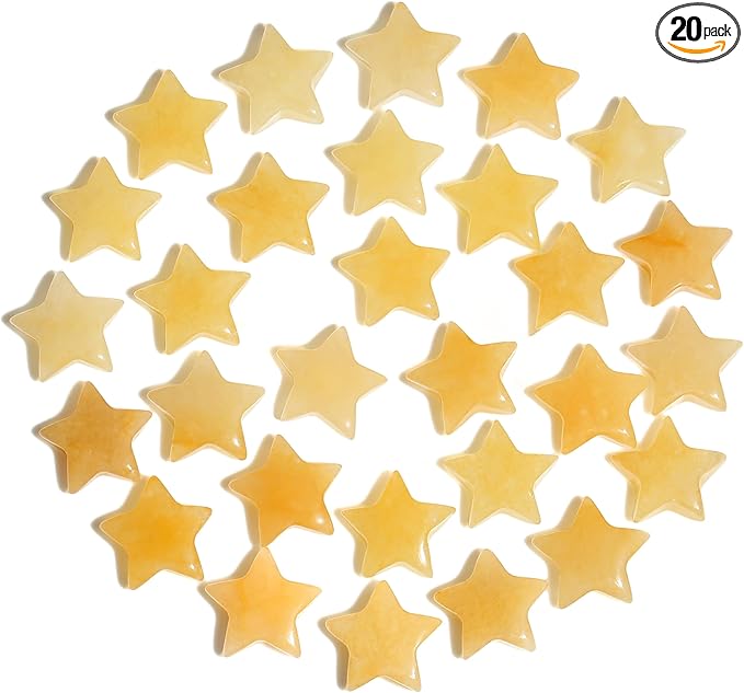 QINJIEJIE 20 PCS Citrine Crystals Star Stone Healing Crystal Set Mini Crystal Bulk Polished Stone Star Gemstones Wholesale for Meditation Energy Balancing Crystal Gifts Stocking Stuffers for Women