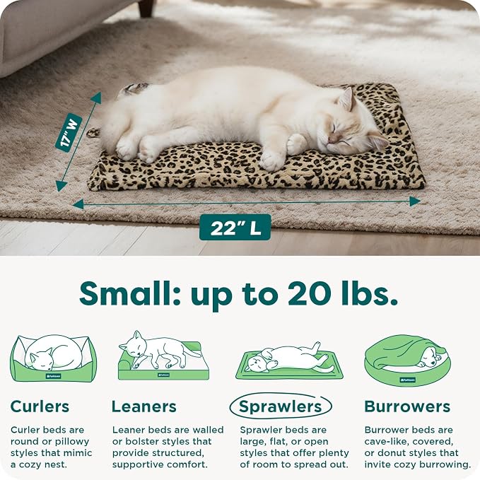 Furhaven ThermaNAP Self-Warming Cat Bed for Indoor Cats & Small Dogs, Washable & Reflects Body Heat - Quilted Faux Fur Reflective Bed Mat - Leopard, Small