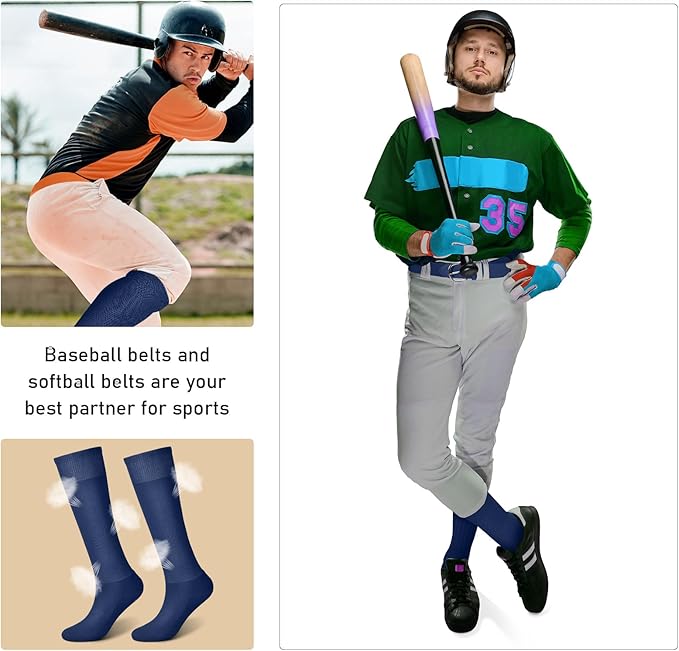 Zhanmai Baseball Belt and Socks Combo Adjustable Softball Socks and Elastic Waist Belt for Youth Boys Girls, Adult
