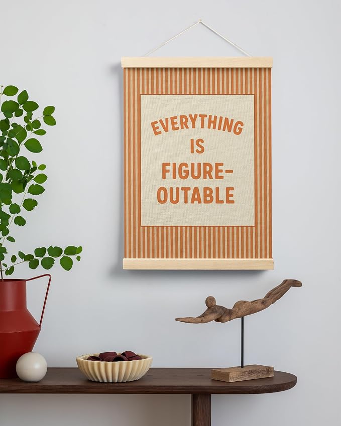FGFK Everything Is Figureoutable Positive Affirmations Wall Art Poster Hanger Frame, Retro Orange Inspirational Canvas Prints Framed Wall Decor for Office Classroom Home Bedroom, 12x16 Inch