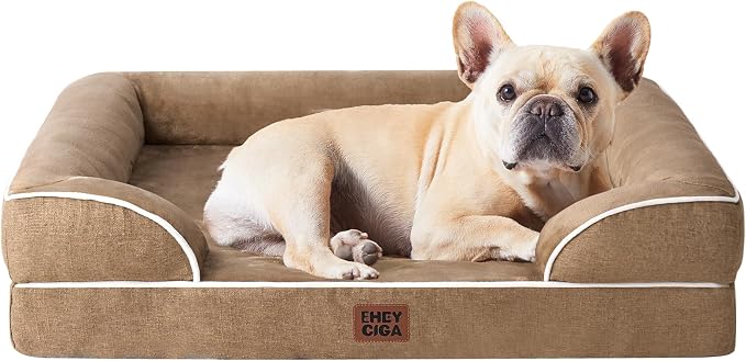 EHEYCIGA Orthopedic Dog Bed Medium Size Dog, Waterproof Washable Pet Beds | Non-Slip Bottom and Egg-Crate Memory Foam Dog Couch Bed with Washable Removable Cover, Camel