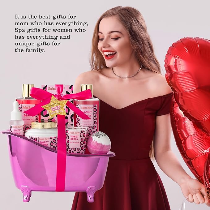 Mothers Day Gifts for Women, Bath and Body Gift Basket Set Home Bath Spa Gift Basket for Women Sweet Berry Bath Sets for Teens Gift Aromatherapy Home Spa Kit with Body Oil, Women's spa Kit Best Gifts