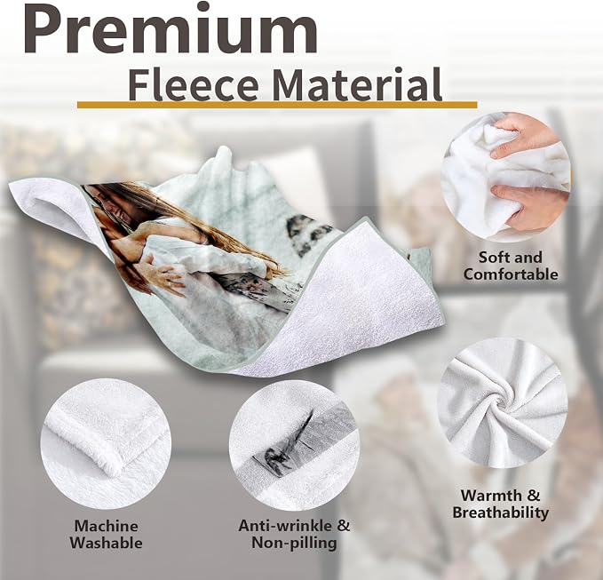 ICELIETE Custom Blanket with Picture Customized Fleece Photo Blanket for Couples Gifts Personalized Blankets and Throws Christmas Valentines Day Gifts for Boyfriend Girlfriend