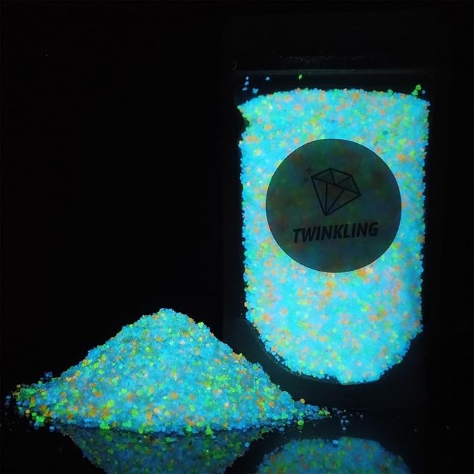 TWINKLING Glow in The Dark Crushed Glass, Broken Glass Glitter, Glow in The Dark Stones Gems Chips for DIY Resin Art Epoxy Crafts, Nail Art, Jewelry Making, Geode Painting, 0.85mm(100g) (Mixed Color)