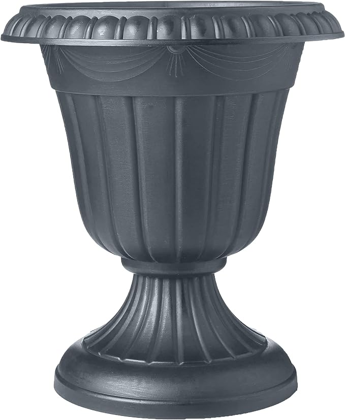 Arcadia Garden Products PL00GY Classic Traditional Plastic Urn Planter Indoor/Outdoor, 16" x 18", Gray