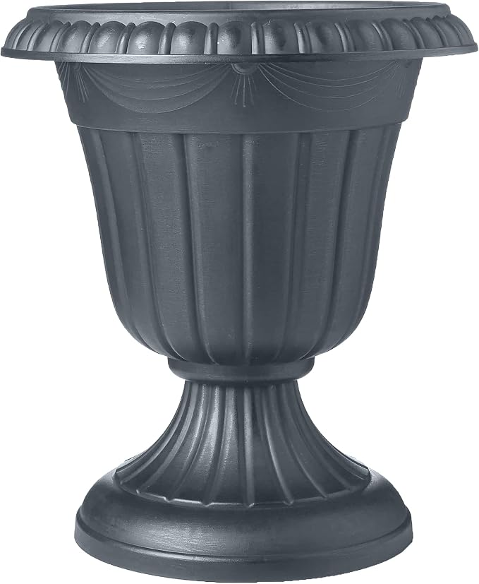 Arcadia Garden Products PL20GY Classic Traditional Plastic Urn Planter Indoor/Outdoor, 10" x 12", Gray