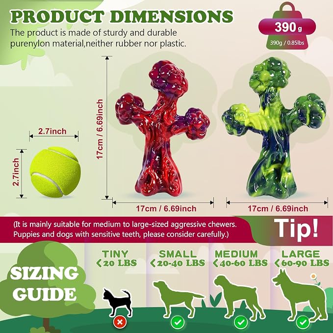 2Pack TreeBone Indestructible Dog Chew Toys for Aggressive Chewers