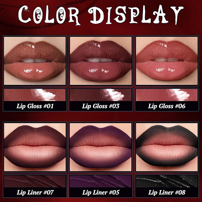 Lip Liner Gloss Set, Purple Plumping Lip Liner Lip Pencil Moisturizing Lightweight Lip Gloss Lip Combo, High Shine Glossy Lip Tint Lip Stain Makeup Long Lasting Lip Contour for Women