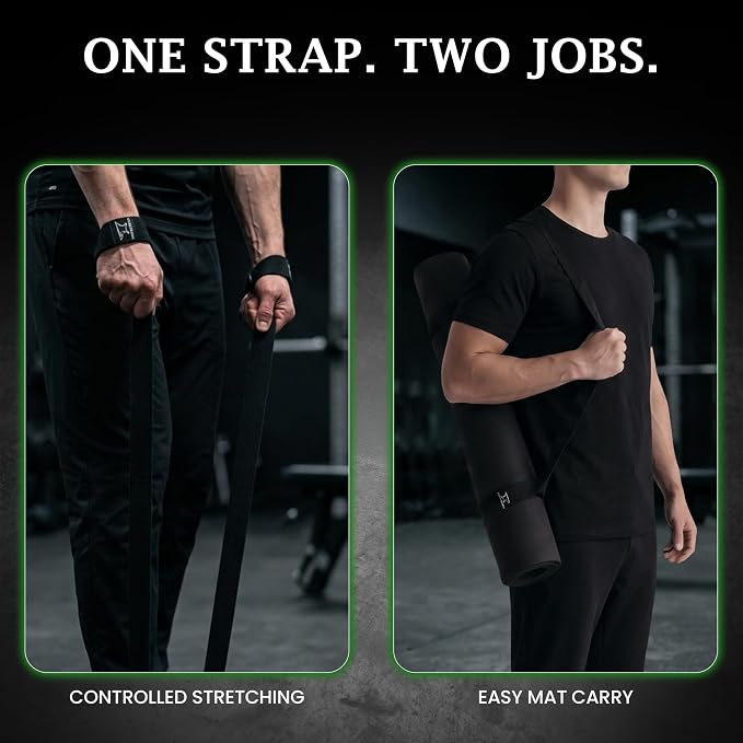 Men’s Yoga Strap – Adjustable Mat Carrier & Stretching Strap for Yoga, Pilates, and Fitness, Black