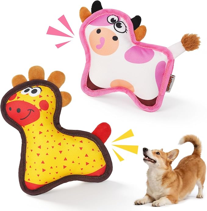 Squeaky Dog Toys for Small & Medium Dogs, Giraffe & Cow Set