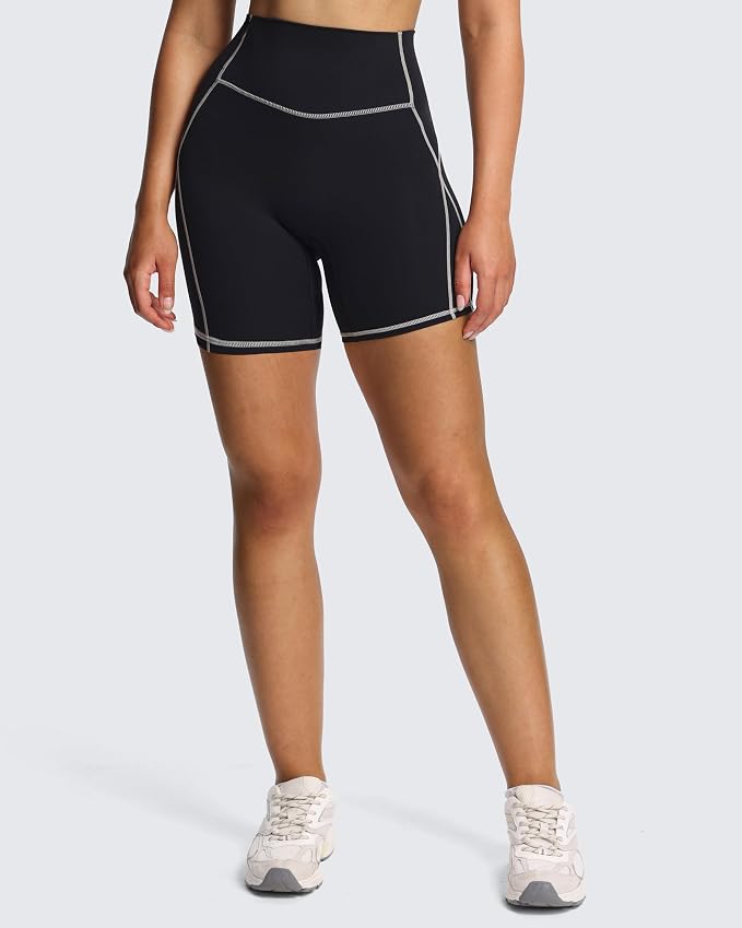 Aoxjox Lexi Lined Workout Biker Shorts for Women Tummy Control High Waisted Exercise Athletic Gym Running Yoga Short 6"