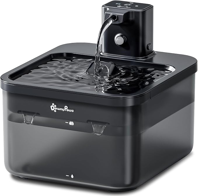 DownyPaws Cat Water Fountain Cordless, Pet Fountain, 84oz/2.5L, Black | Wireless Cat Drinking Water Fountains for Cats Indoor, Fursink , Battery Operated, Motion Sensor, Ultra Quiet Pump, BPA-Free