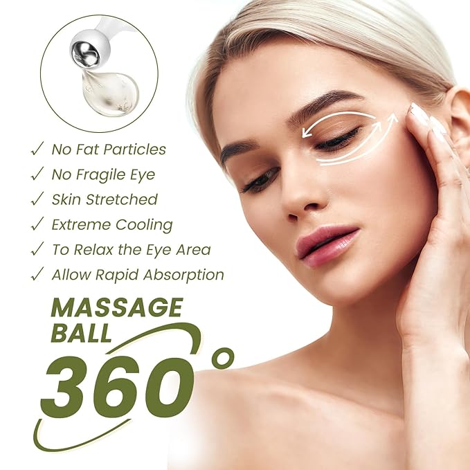AOAO Under Eye Cream Roller with Rice Ceramide, Firming Lift Eye Cream for Fine Lines, Eye Treatment for Wrinkles, Puffiness & Dark Circles, Hydration with 360° Cooling Roller Massage Ball, 0.5oz