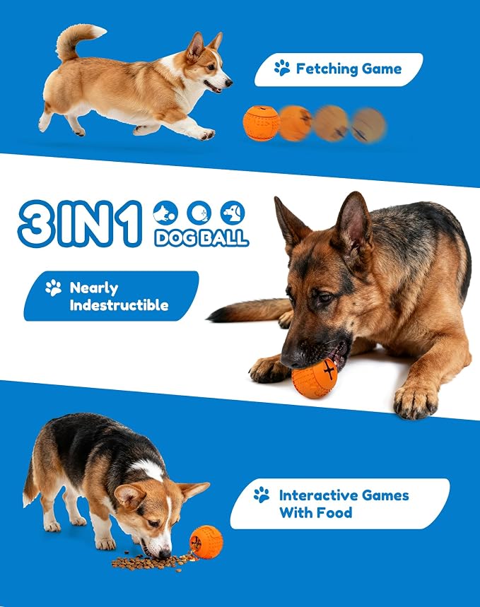 Deeow Rubber Dog Chew Toy Ball, Puzzle Feeder Pet Toy -3'' Red