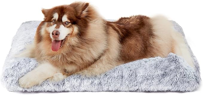 EHEYCIGA Fluffy Dog Crate Bed, Plush XX Large Dog Pillow, Grey | Xlarge Calming Anti Anxiety Plush Faux Fur Mat for Large size dogs, Washable Soft Warm Dog Pad with Non-Slip Bottom