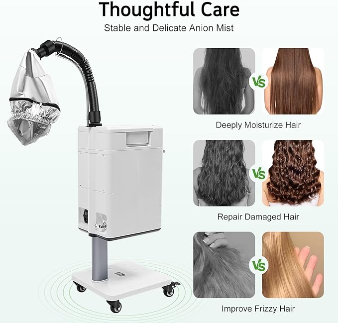 110V 500W Nano Hair Steamer Machine, Professional Micro Mist Salon Hair Processor, Salon Spa Equipment Vertical Nano Hair Steamer for Deep Hair Care Repair, Hair Styling