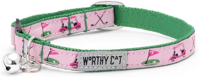 THE WORTHY DOG Icons Patterns, Breakaway Cat Collar, with Bell, Pink
