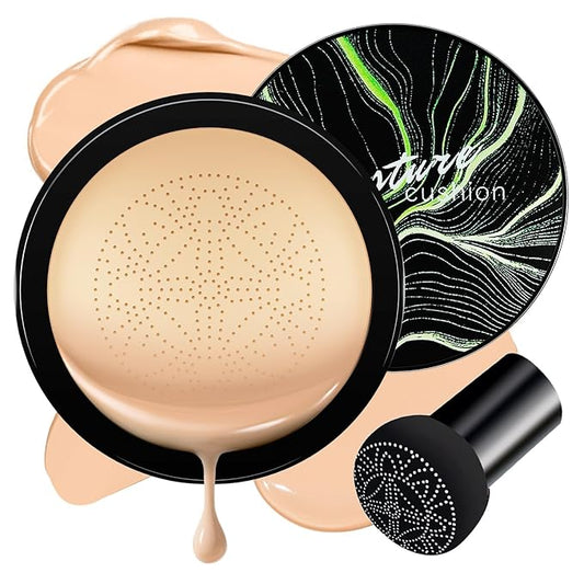 Air Cushion CC Cream Foundation - Mushroom Head BB Cream Face Makeup Moisturizing Concealer Brighten Long-Lasting, Even Skin Tone for All Skin Types (Natural, 1 PCS)